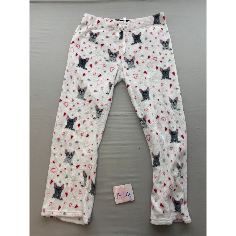 Berkshire Blanket French Bulldog Heart Fleece Pajama Pants Large Doggie Drawings
